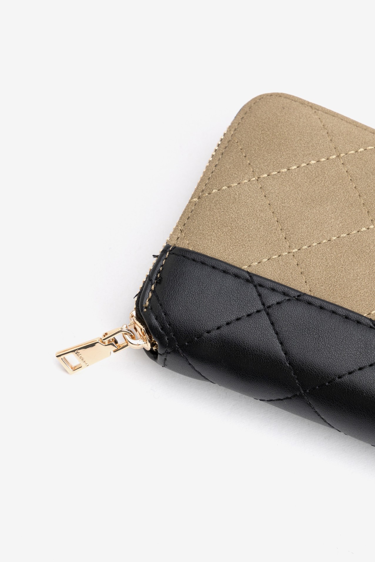 Beige Quilted Zip Wallet