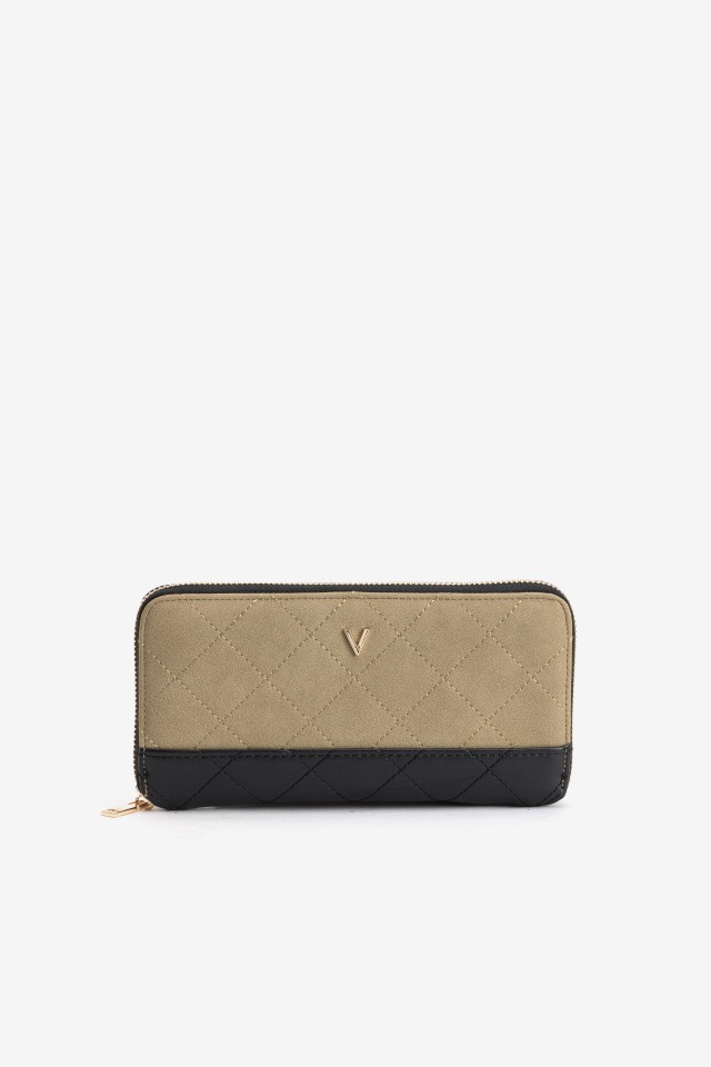 Beige Quilted Zip Wallet