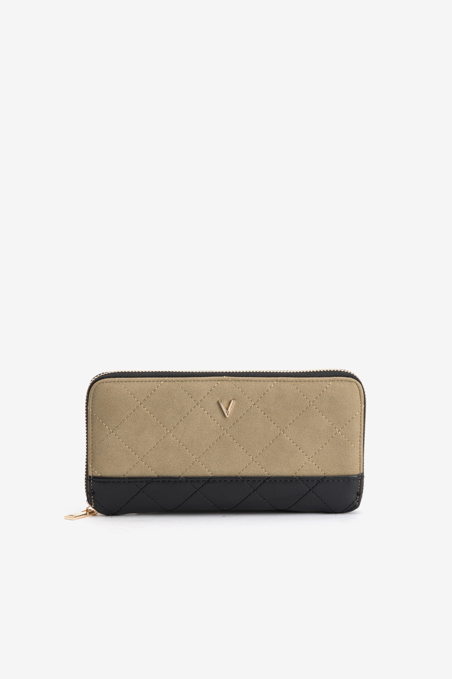 Beige Quilted Zip Wallet