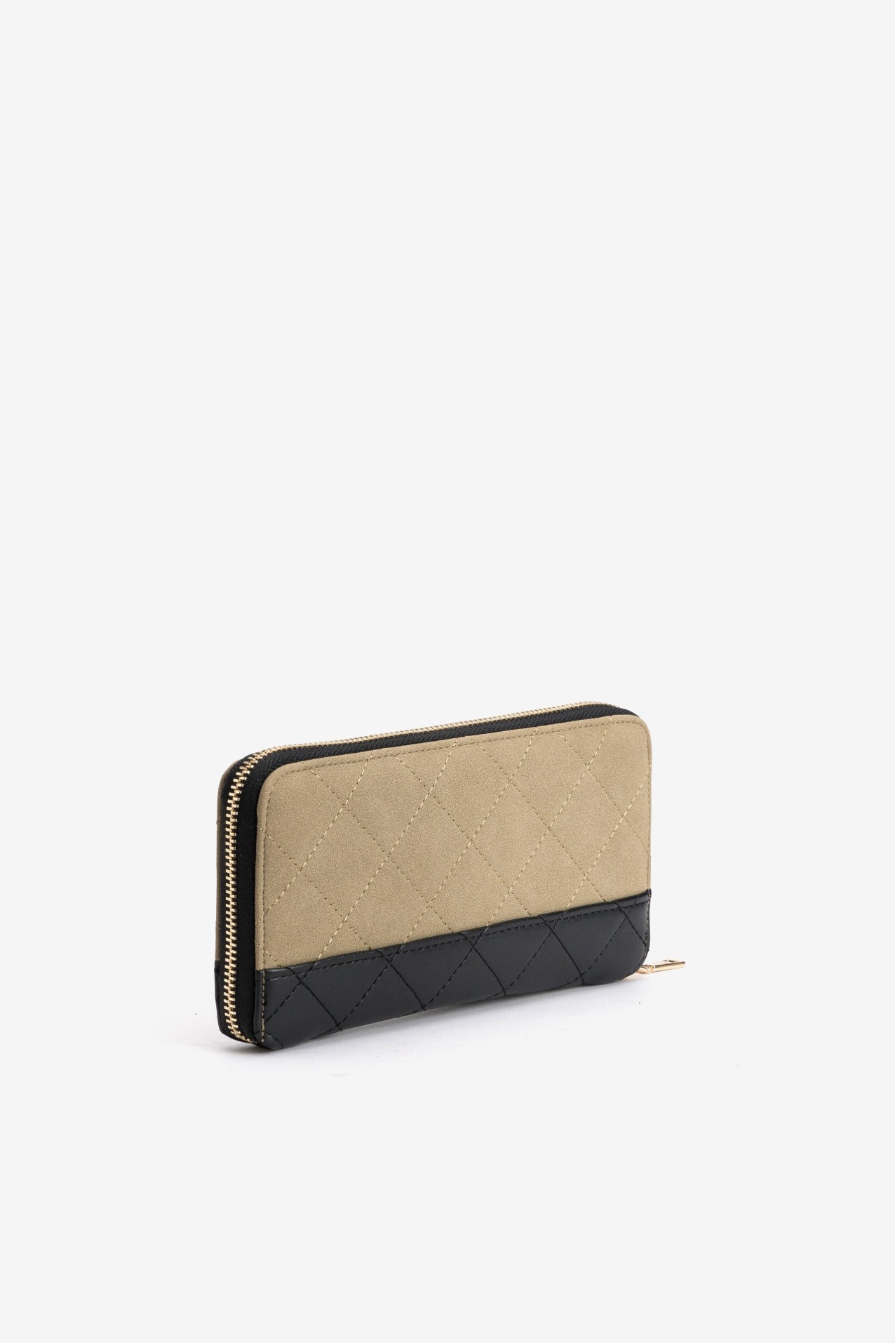 Beige Quilted Zip Wallet