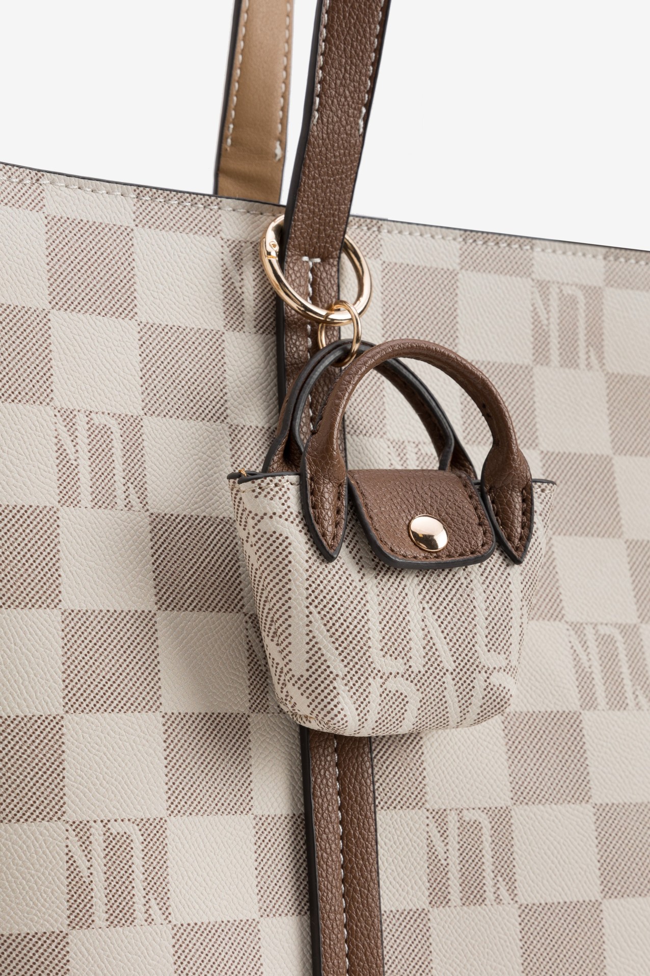 Brown Checkered Tote Bag