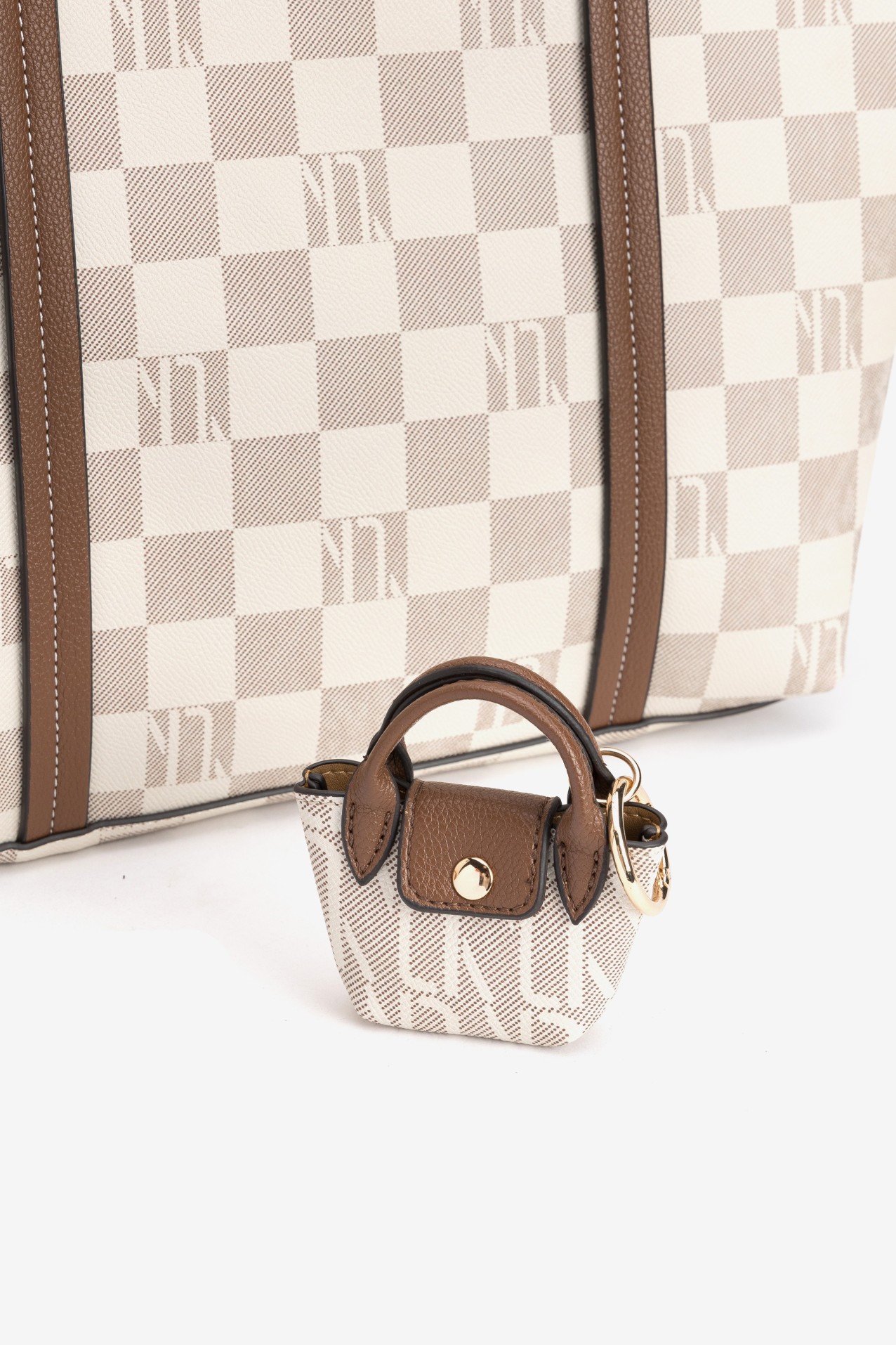 Brown Checkered Tote Bag
