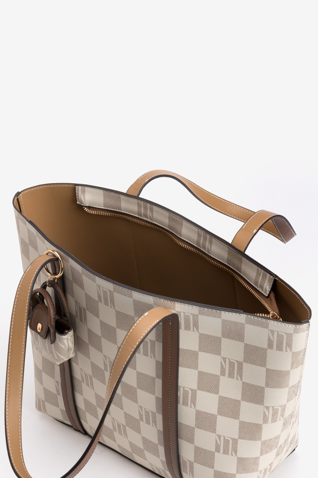 Brown Checkered Tote Bag