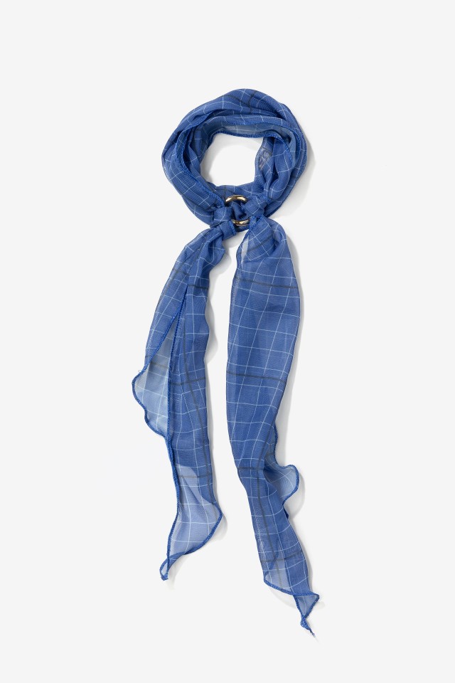 Blue Grid Sheer Skinny Scarf