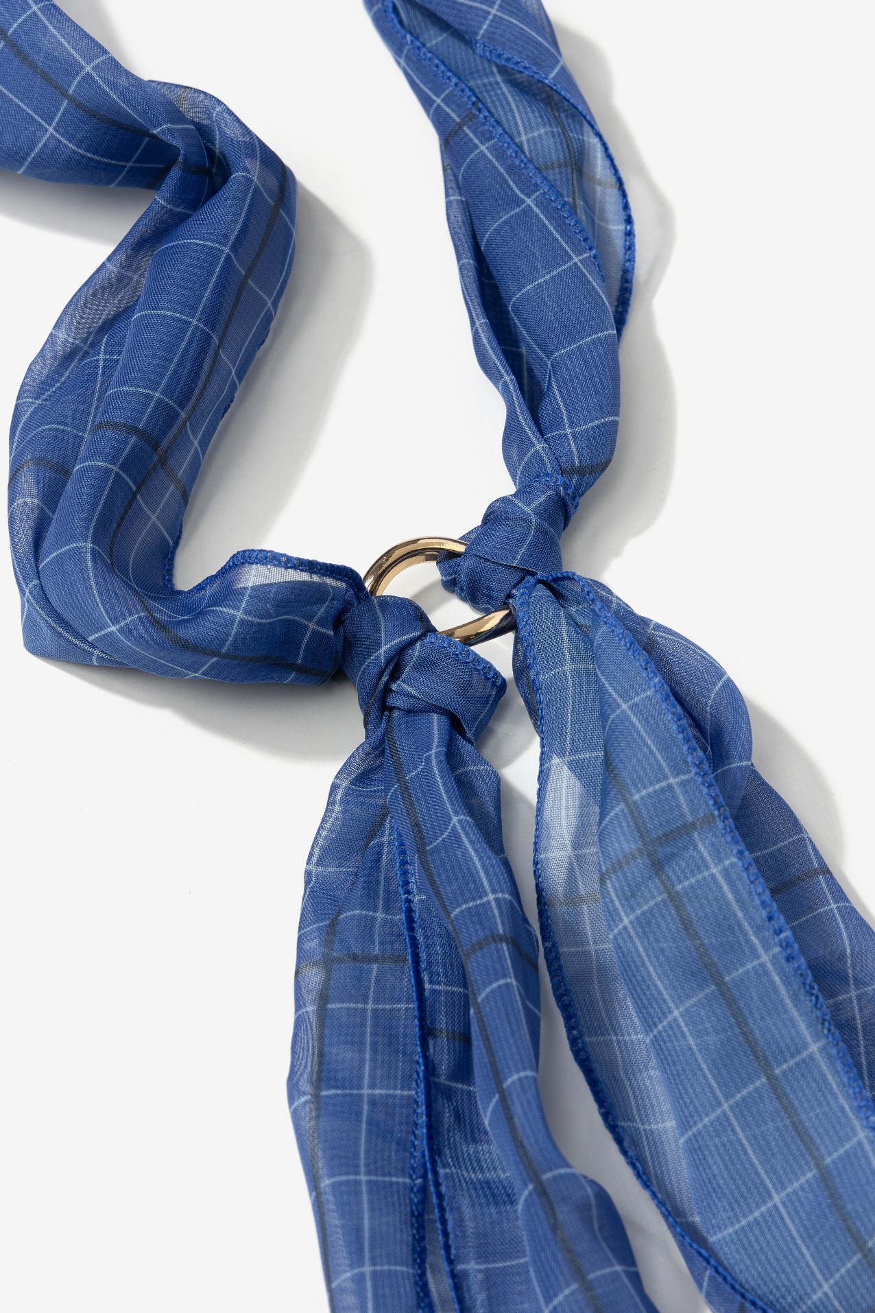 Blue Grid Sheer Skinny Scarf