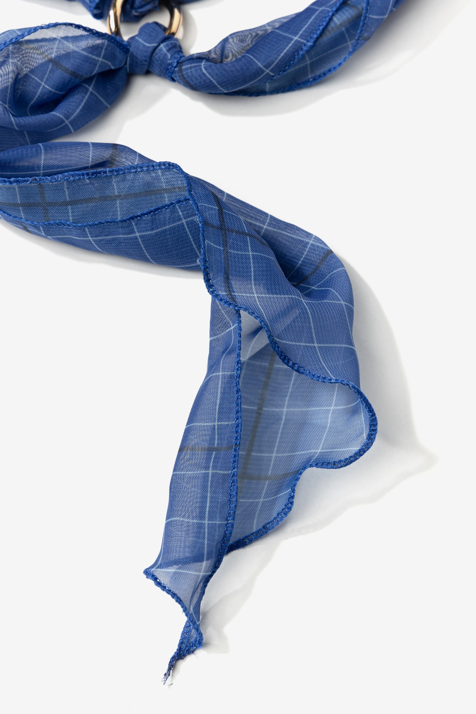 Blue Grid Sheer Skinny Scarf