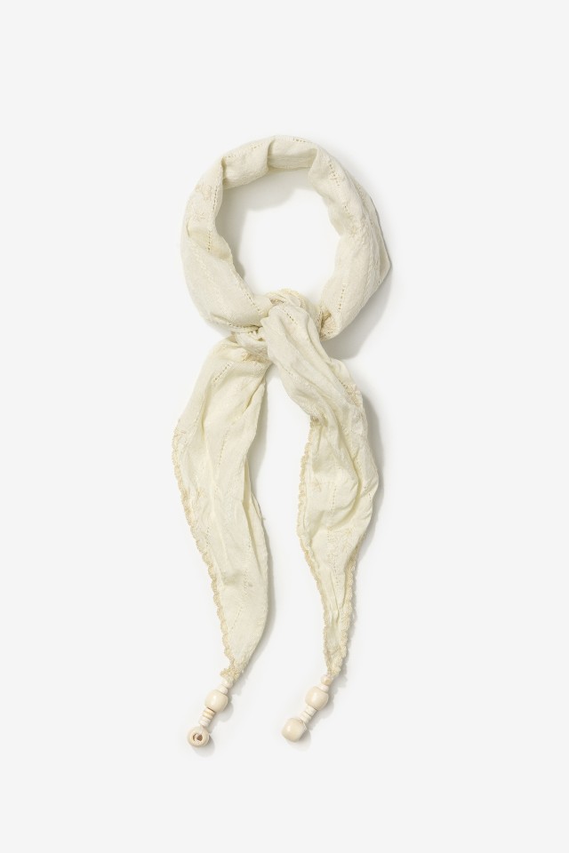 Cream Beaded Skinny Bandana