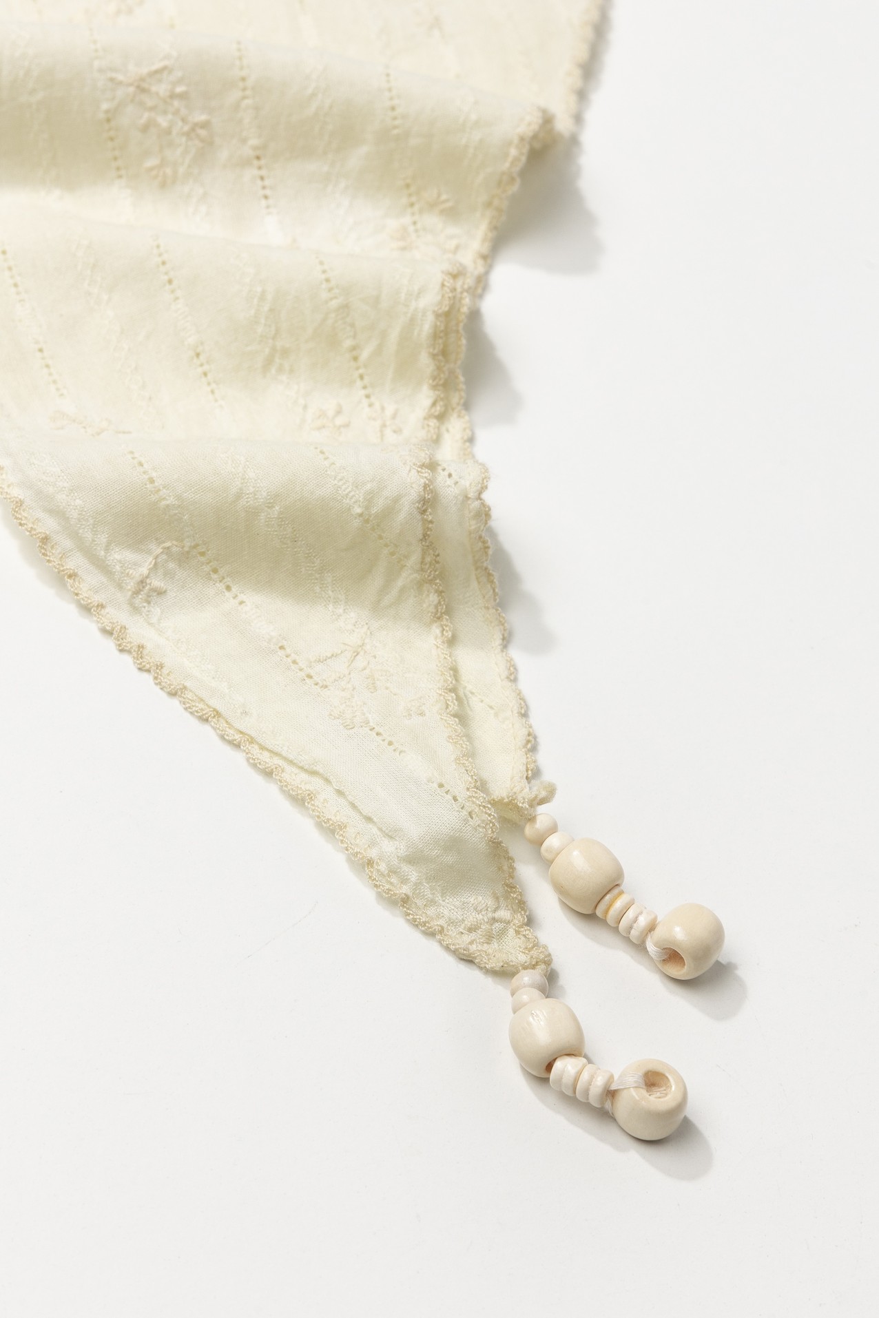 Cream Beaded Skinny Bandana