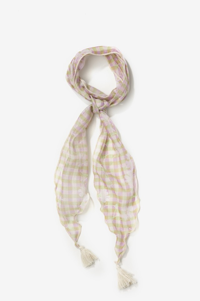 Beige Checked Skinny Scarf