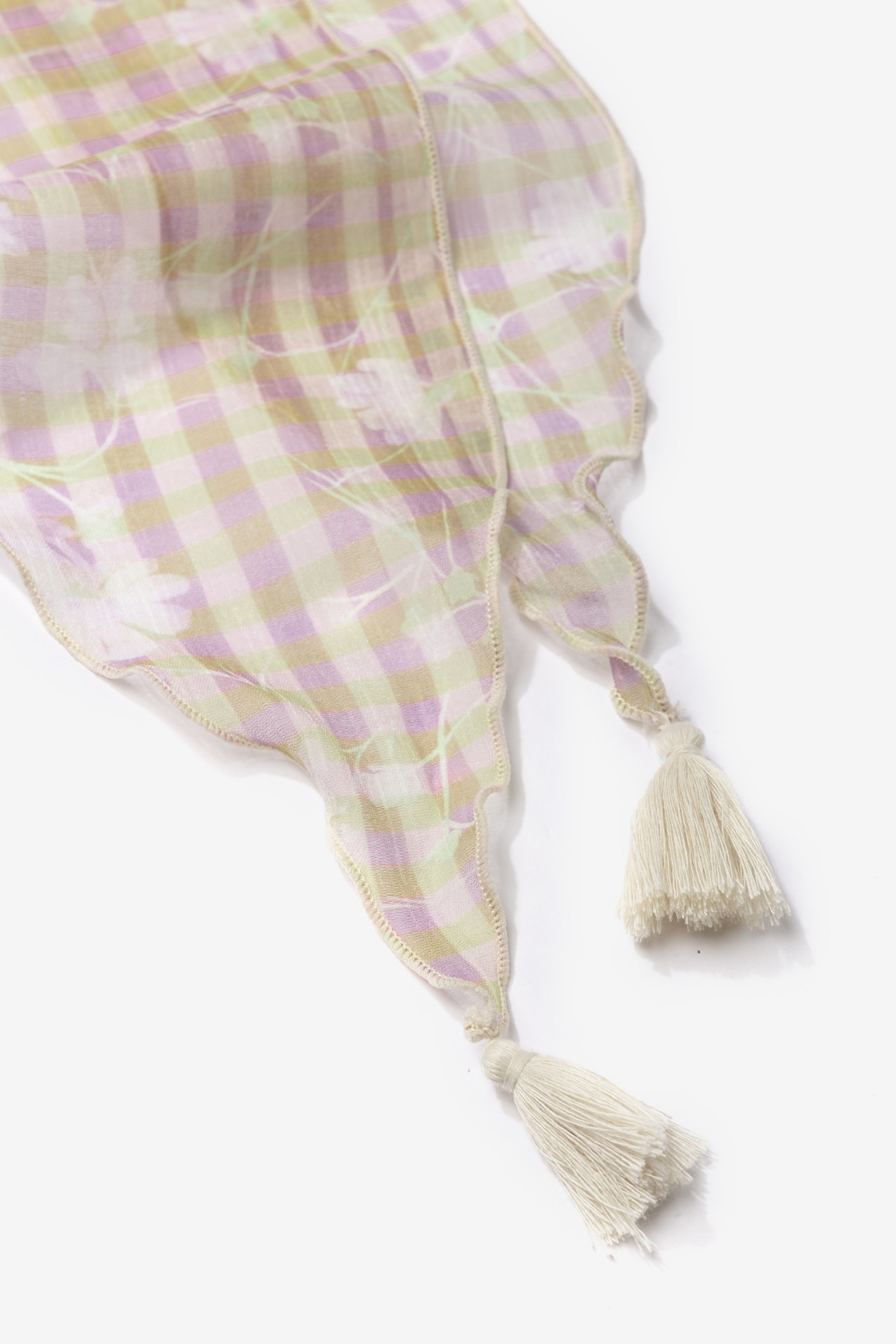 Beige Checked Skinny Scarf