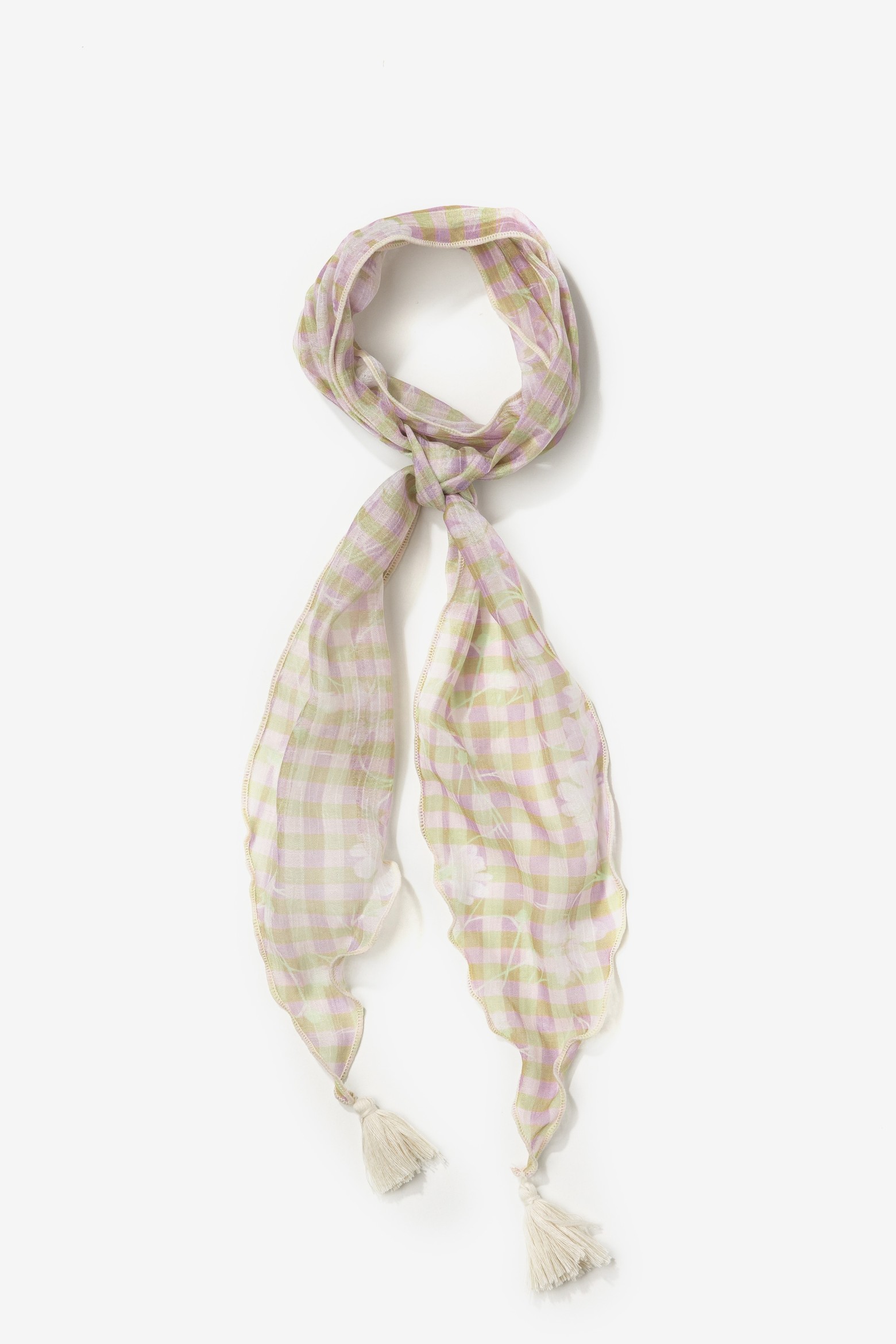 Beige Checked Skinny Scarf
