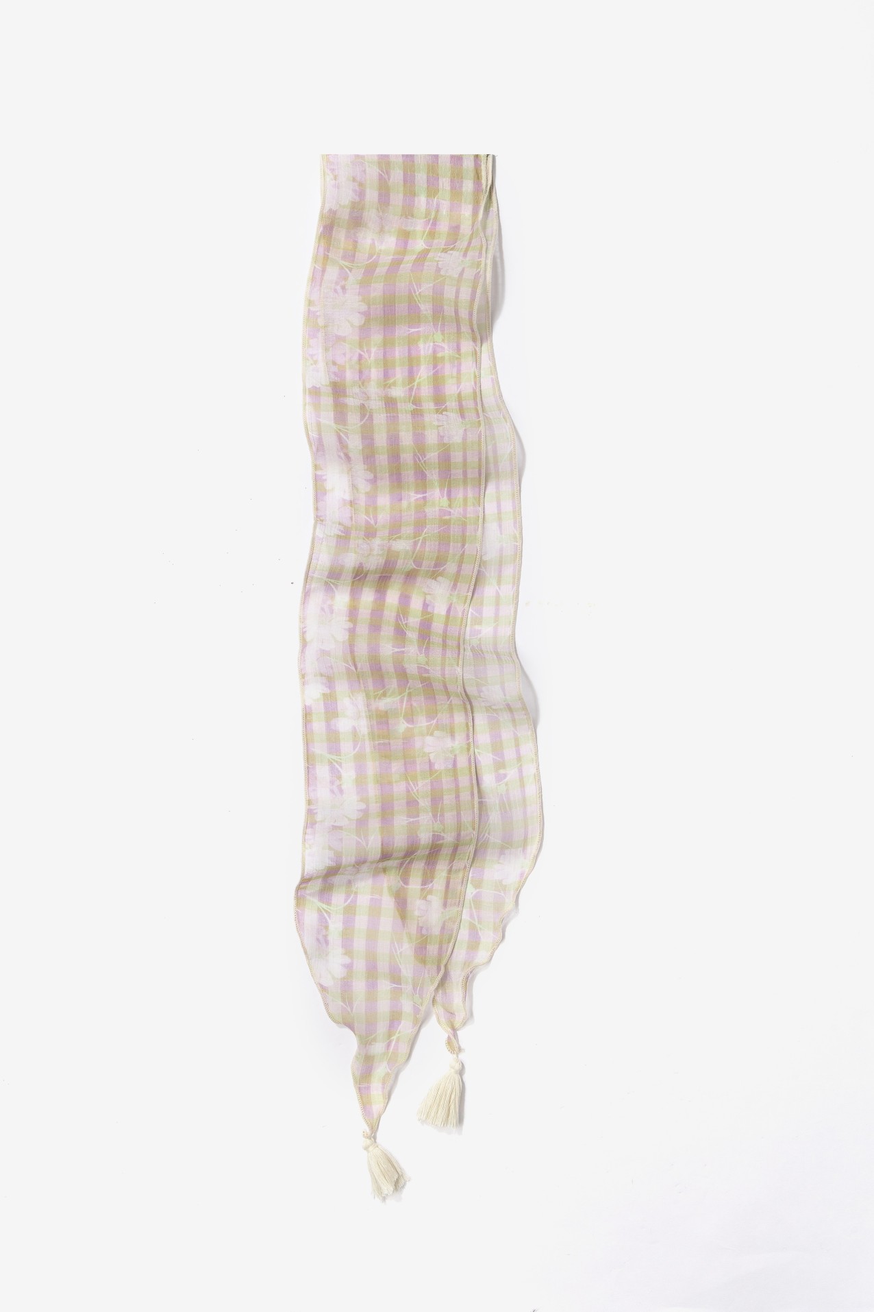 Beige Checked Skinny Scarf