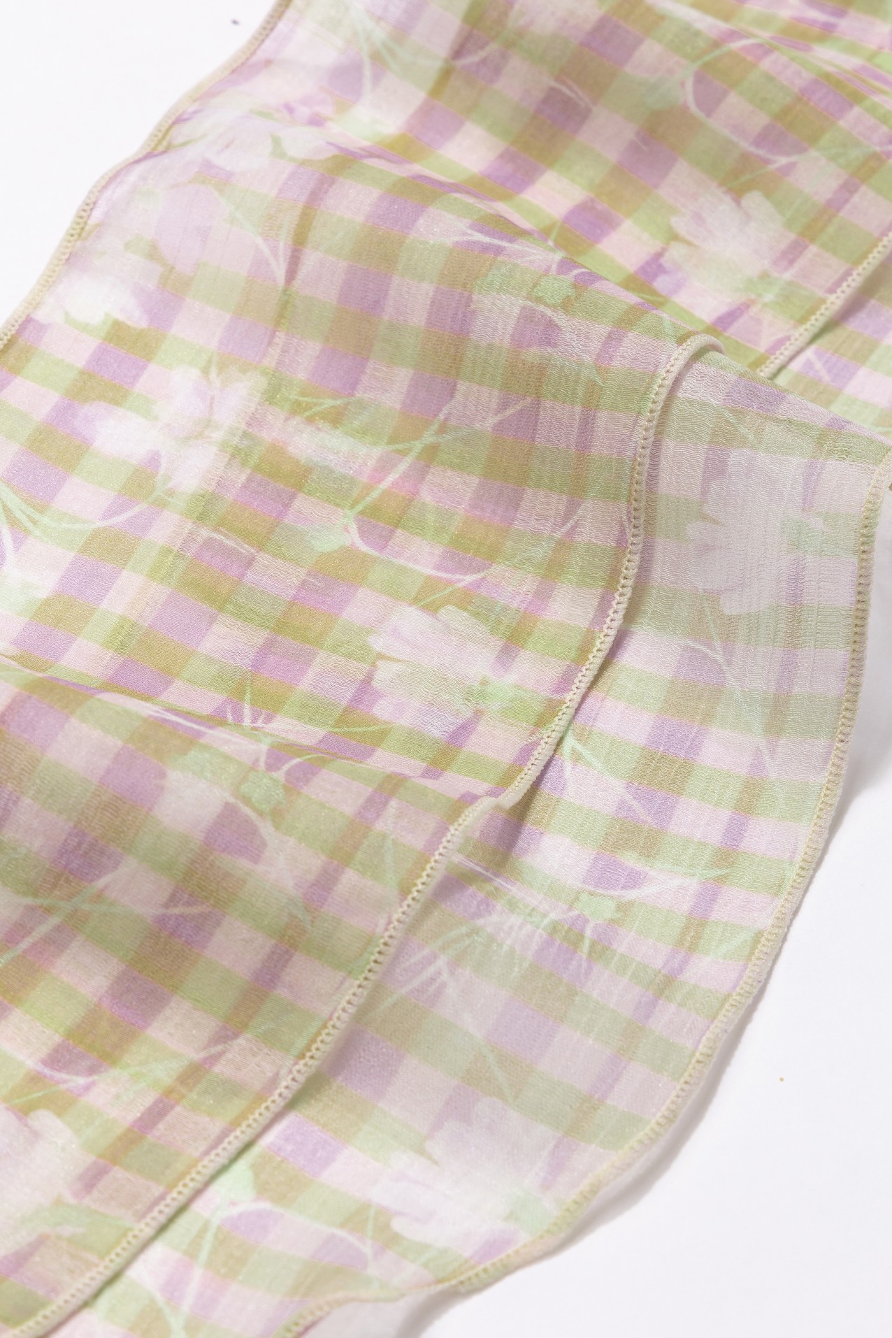 Beige Checked Skinny Scarf