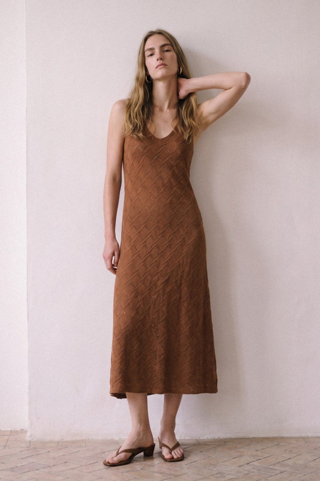 Textured Midi Orange Dress Textured Midi Orange Dress