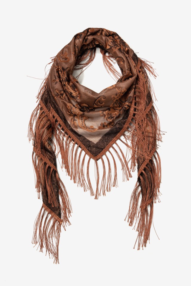 Brown Floral Fringed Scarf