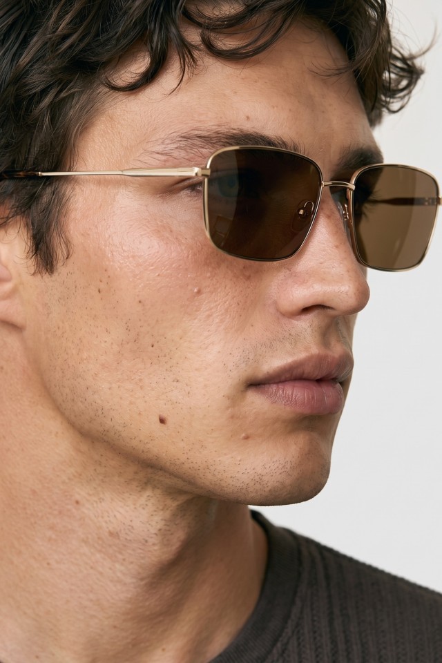 Gold Retro Rectangle Sunglasses