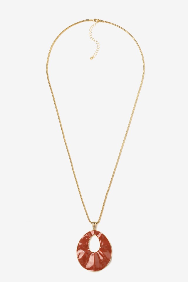 Gold Necklace With Brown Pendant