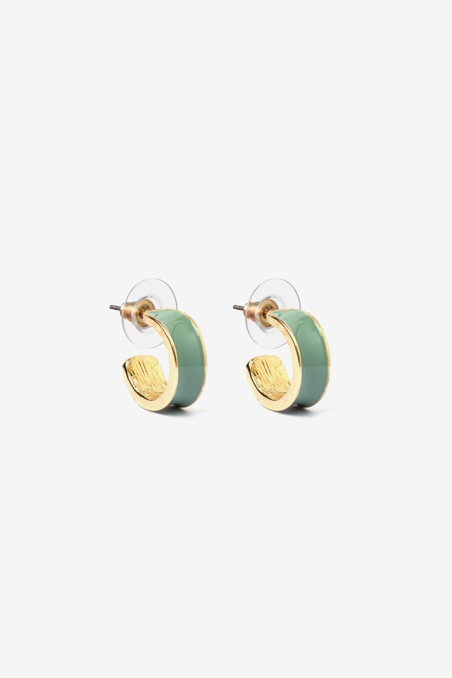 Gold Green Hoop Earrings