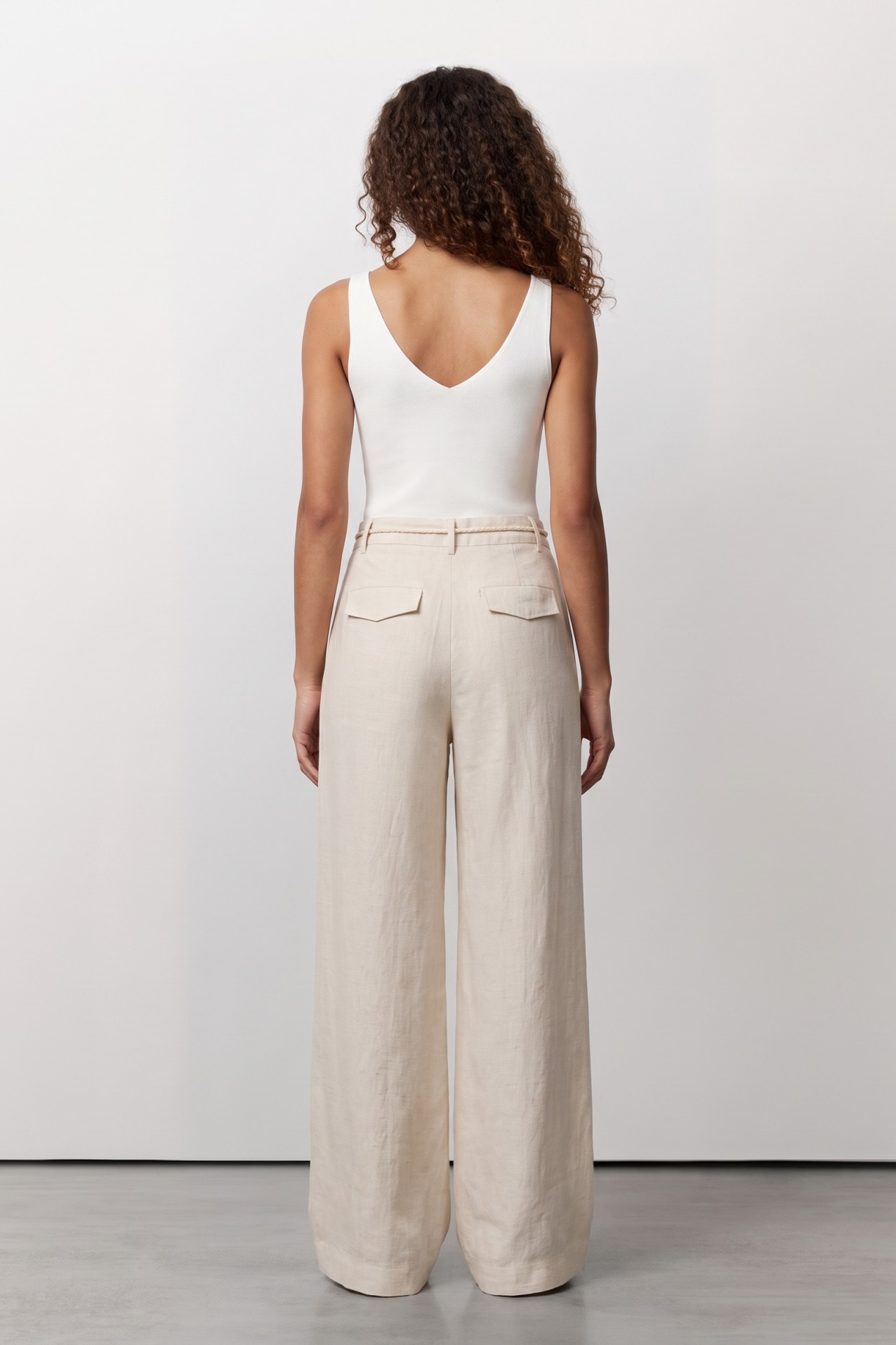Beige Wide-Leg Trousers