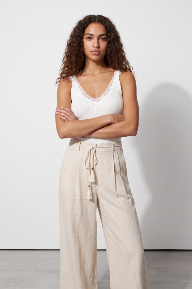 Beige Wide-Leg Trousers