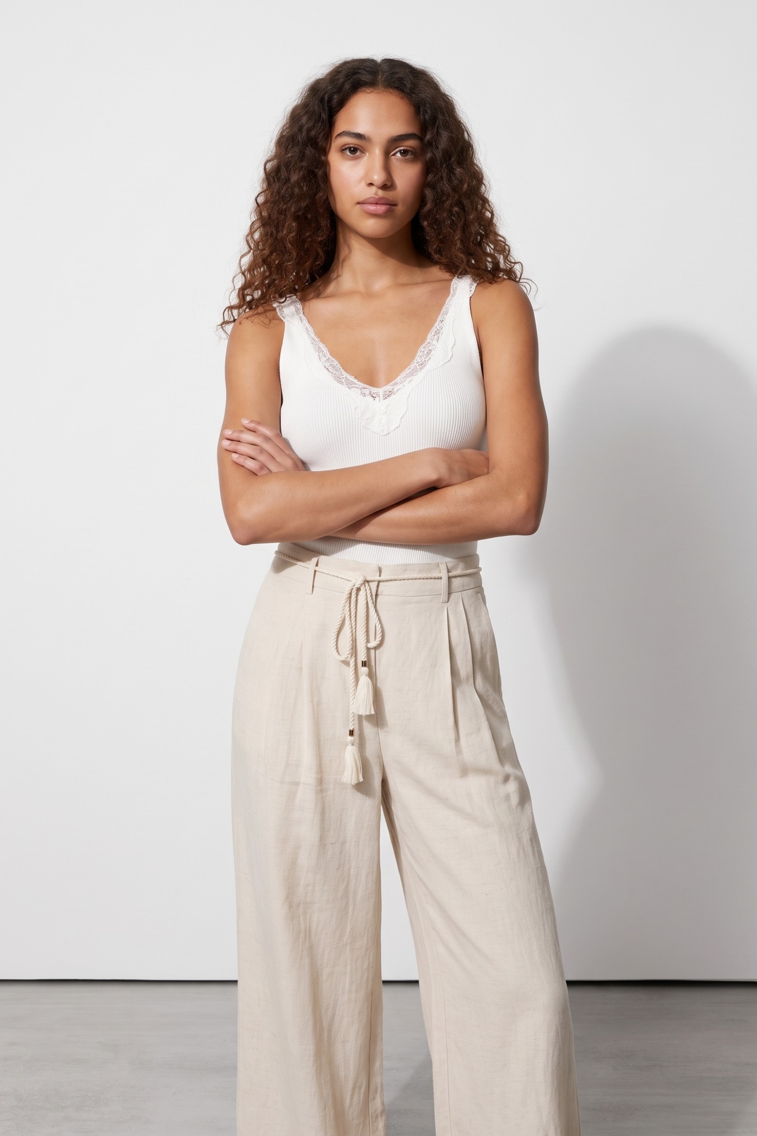 Beige Wide-Leg Trousers