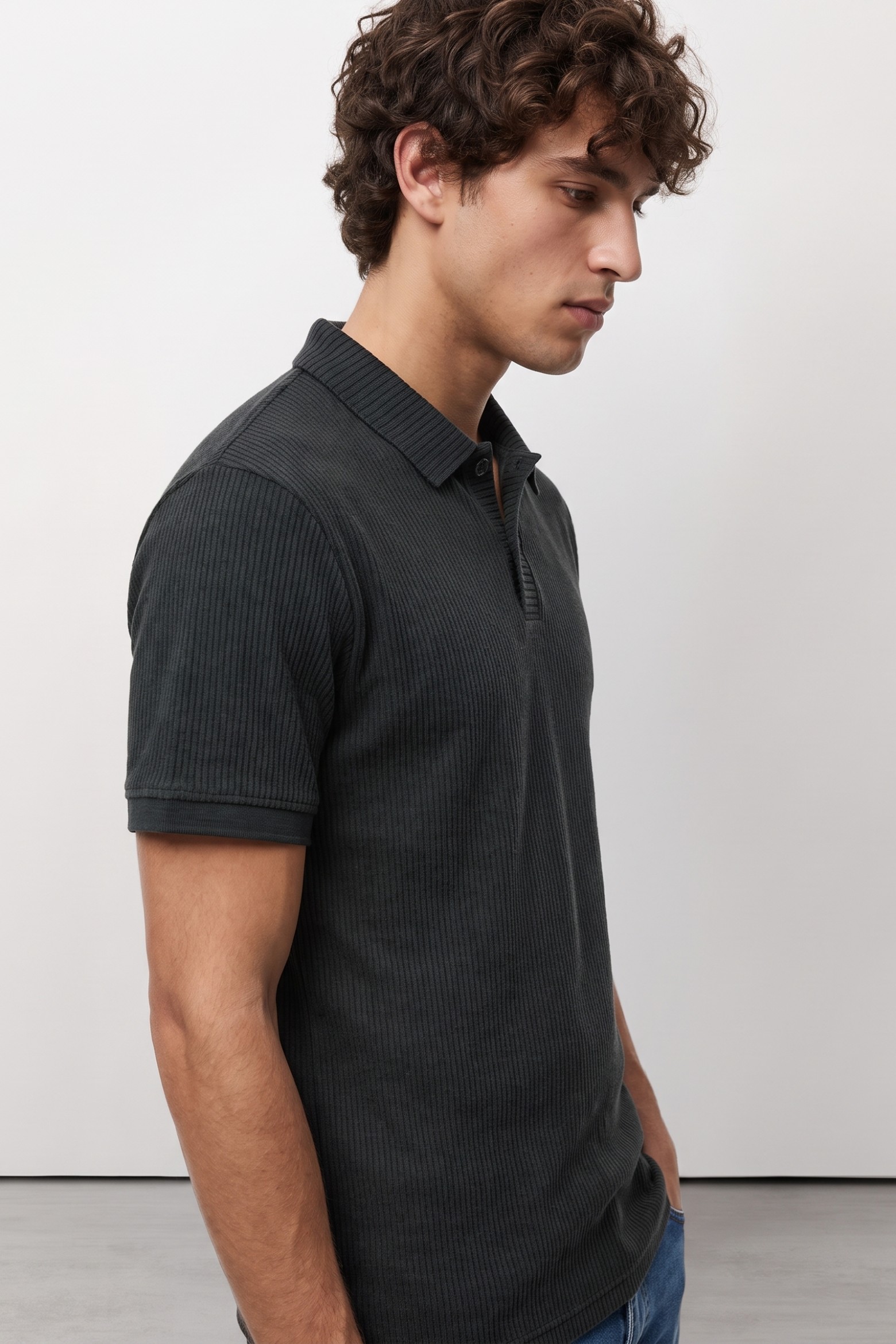 Dark Green Striped Polo
