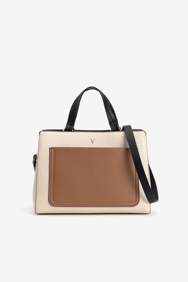 Beige Handbag With Brown Pocket