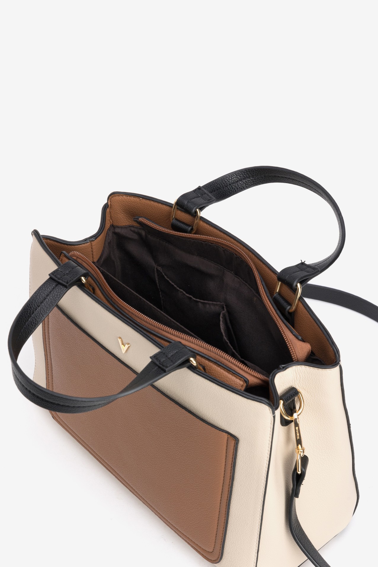Bolso beige con asas negras