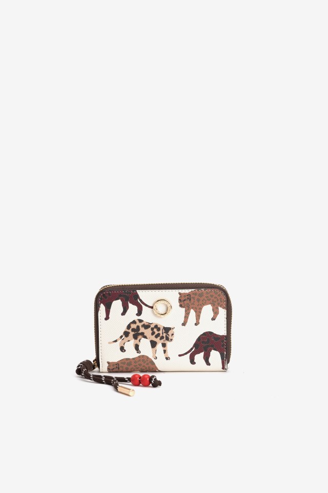 Porta-moedas bege com animais