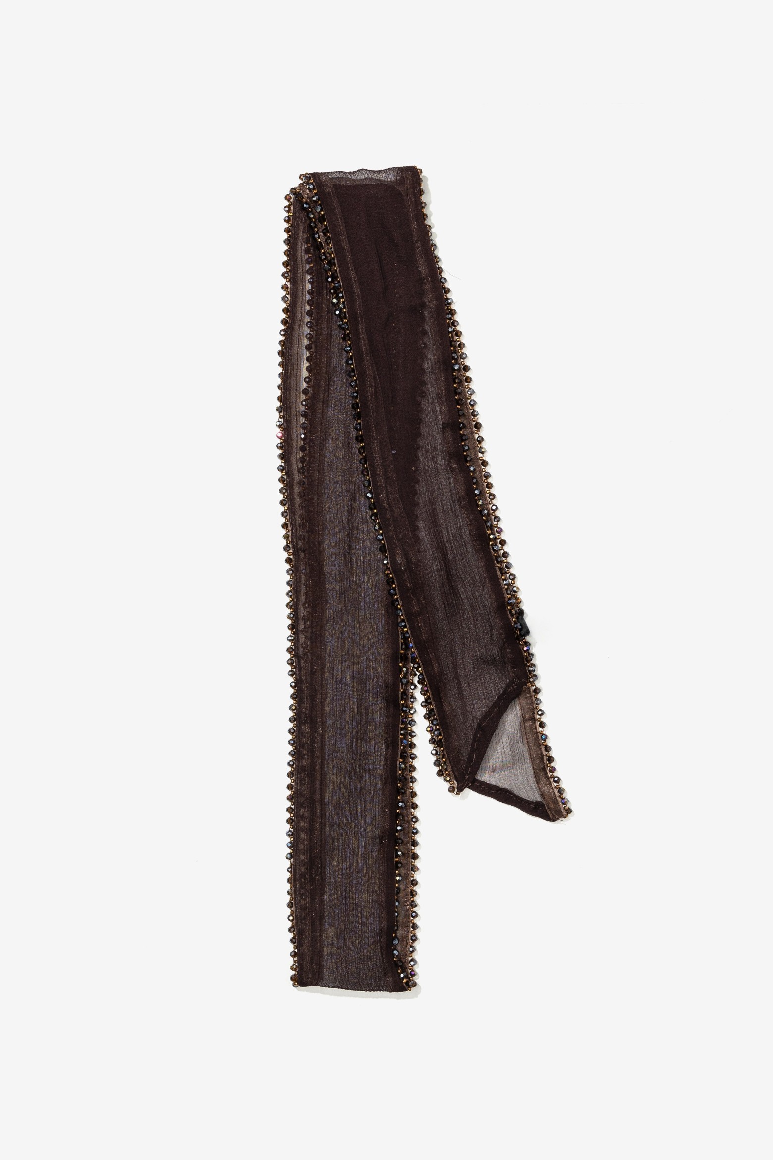 Brown Sheer Beaded Scarf