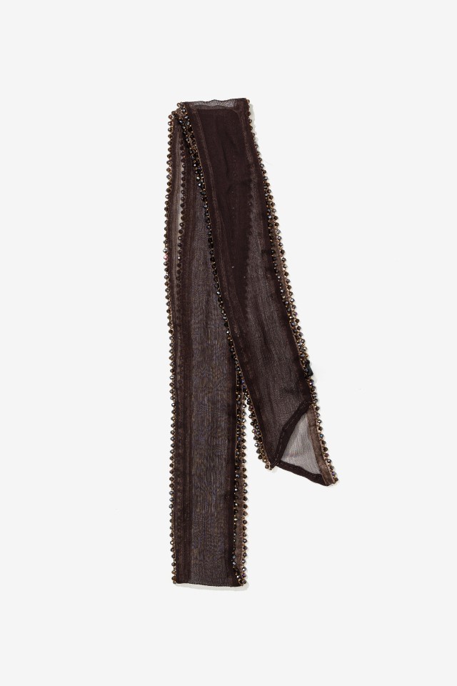 Brown Sheer Beaded Scarf