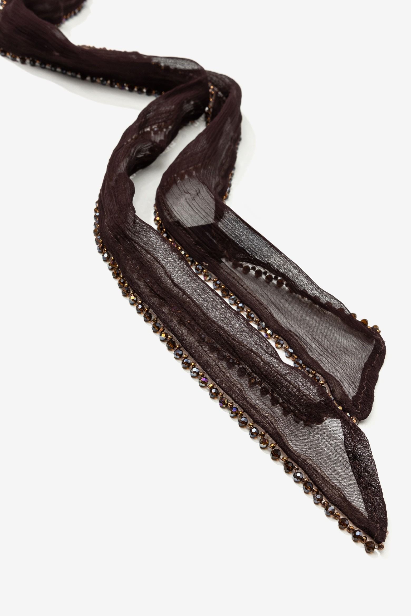 Brown Sheer Beaded Scarf