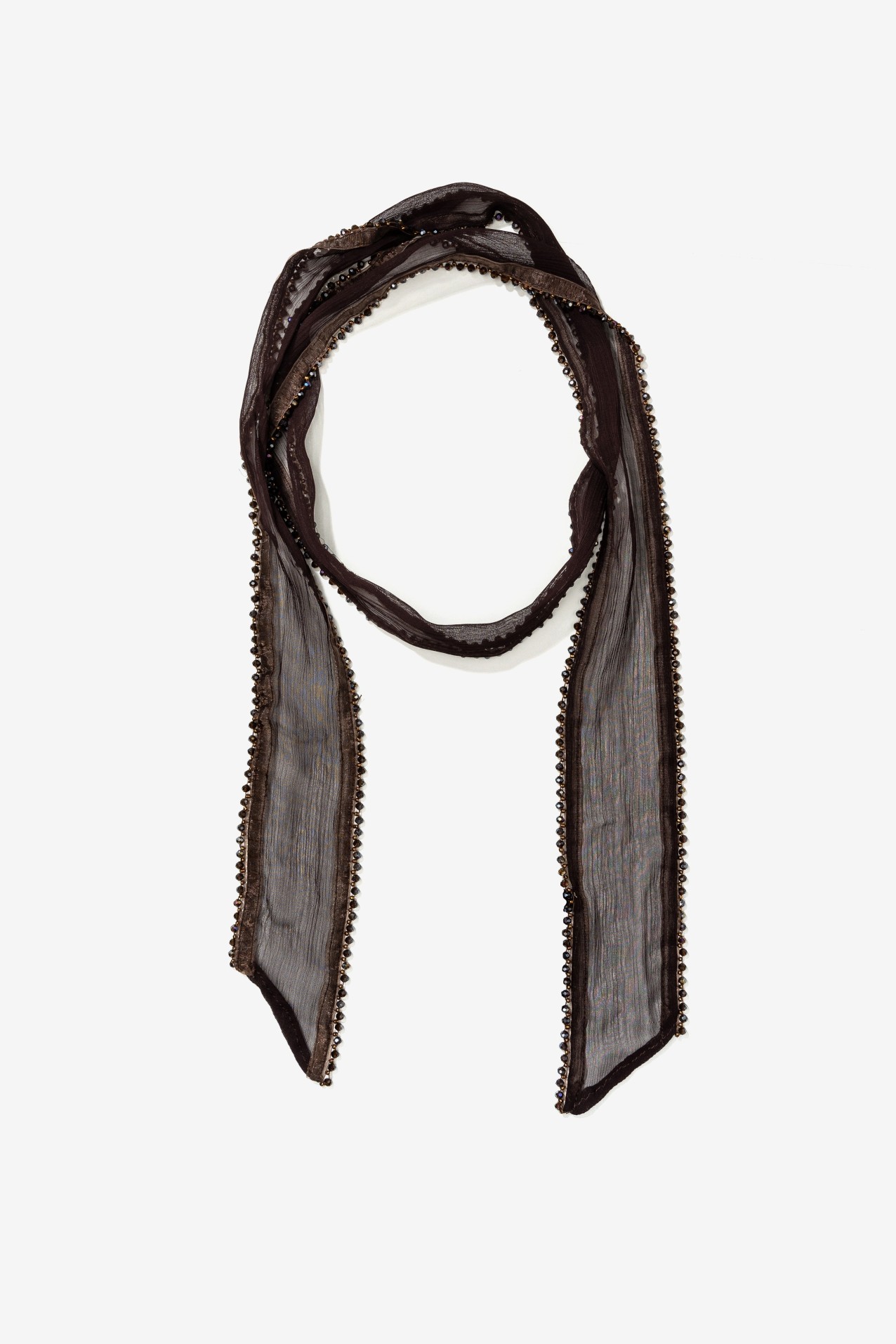 Brown Sheer Beaded Scarf