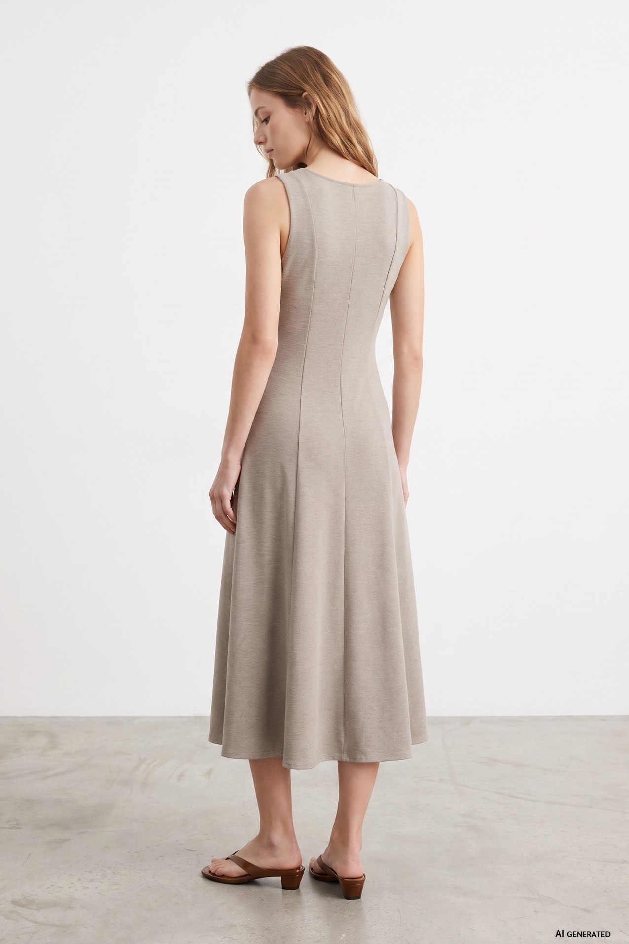Beige Slim Midi Dress