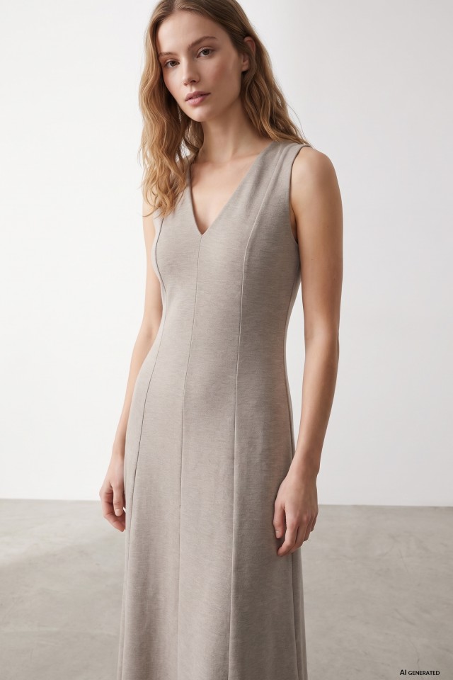 Beige Slim Midi Dress Beige Slim Midi Dress