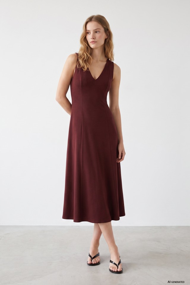Minimal V-neck Burgundy Dress Minimal V-neck Burgundy Dress