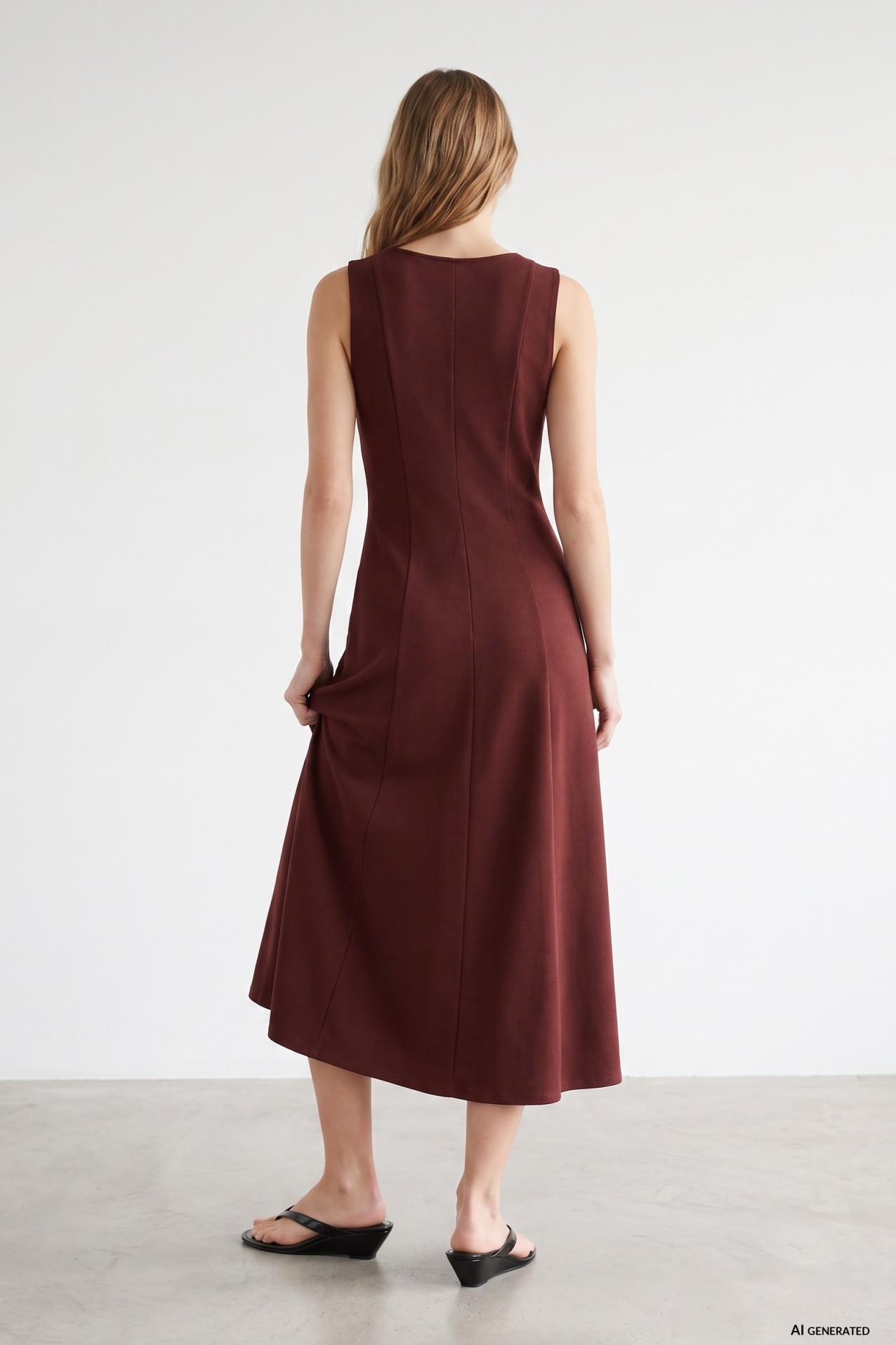 Minimal V-neck Burgundy Dress