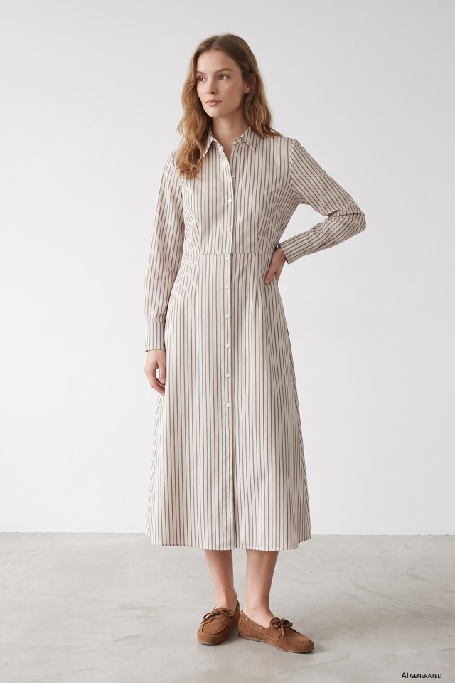 Beige Striped Midi Dress Beige Striped Midi Dress