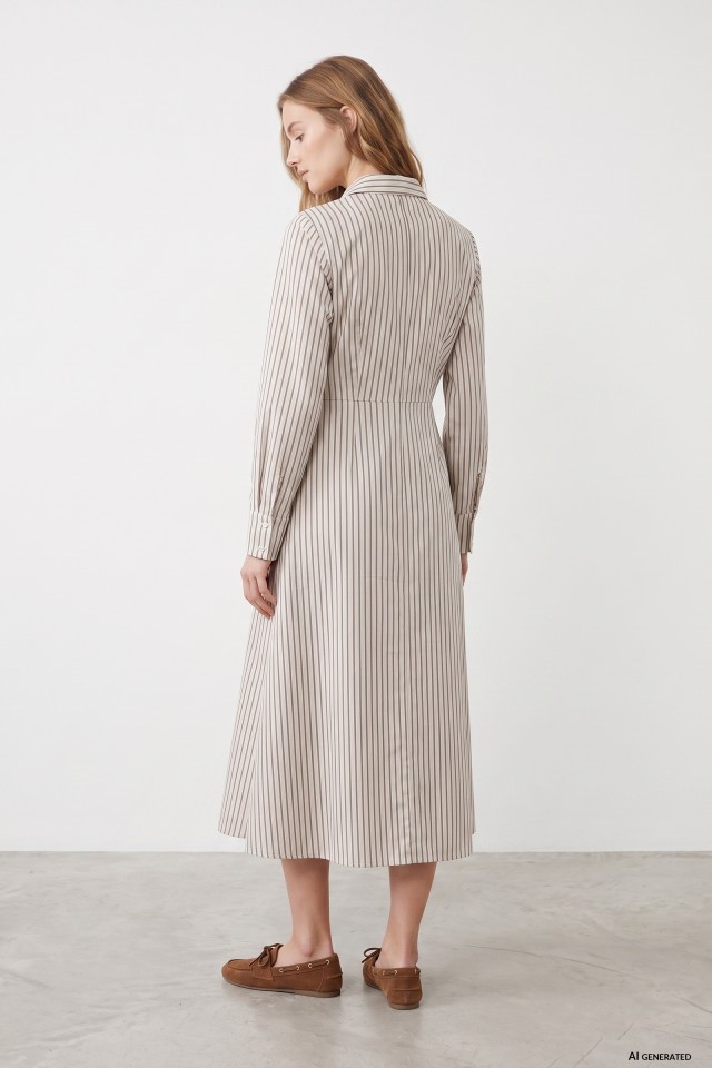 Beige Striped Midi Dress Beige Striped Midi Dress
