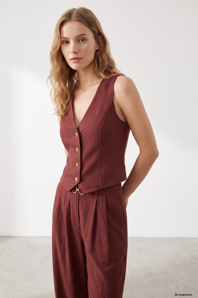V-neck Slim Burgundy Vest