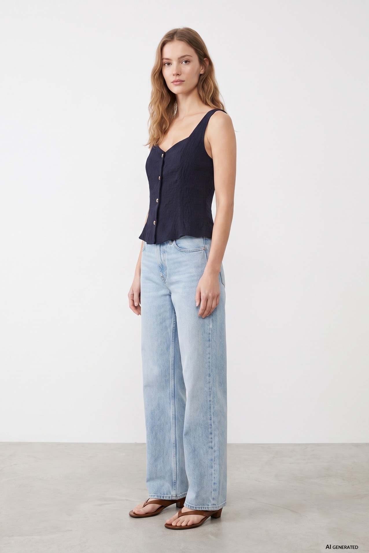 Blue Buttoned Textured Top