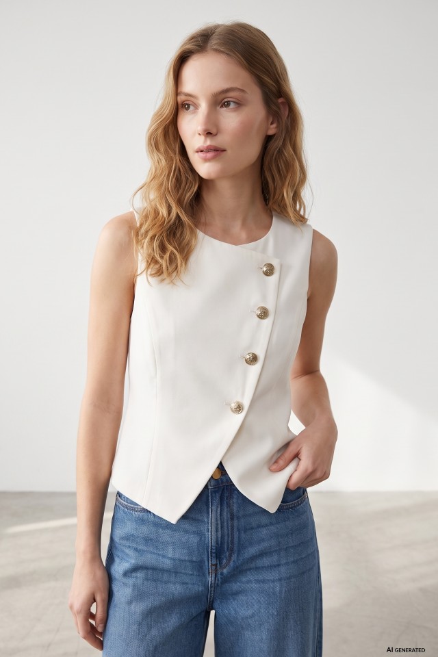 Beige Asymmetric Button Top Beige Asymmetric Button Top