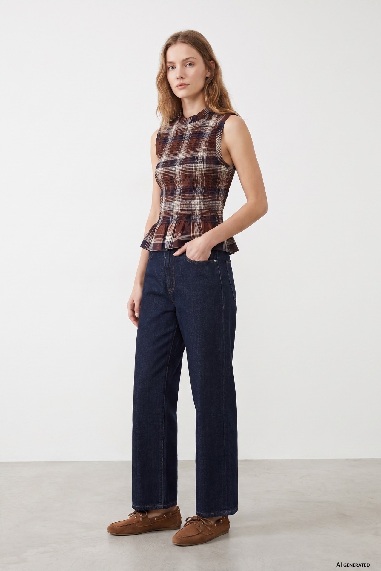 Slim Checked Peplum Top