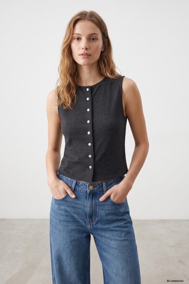 Grey sleeveless buttoned tee Grey sleeveless buttoned tee