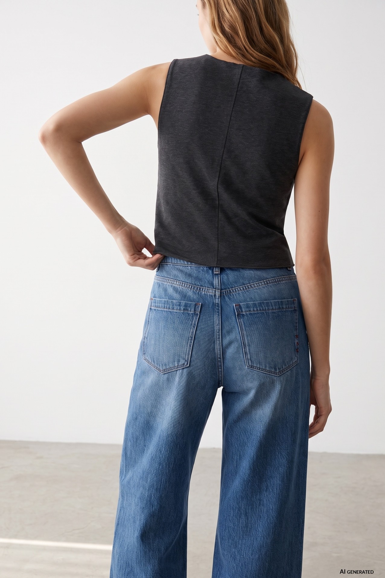 Grey sleeveless buttoned tee
