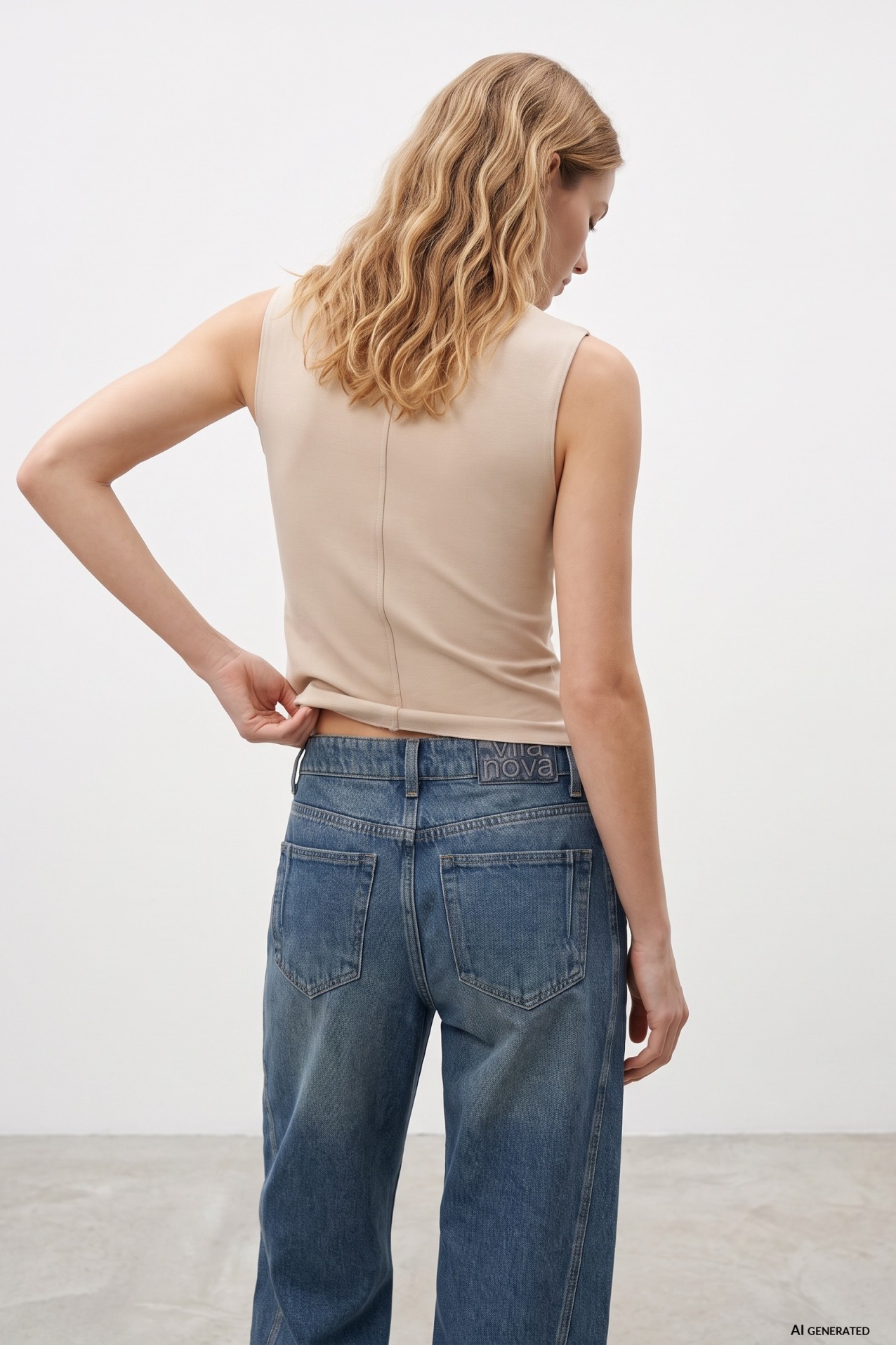 Beige Sleeveless Buttoned Top