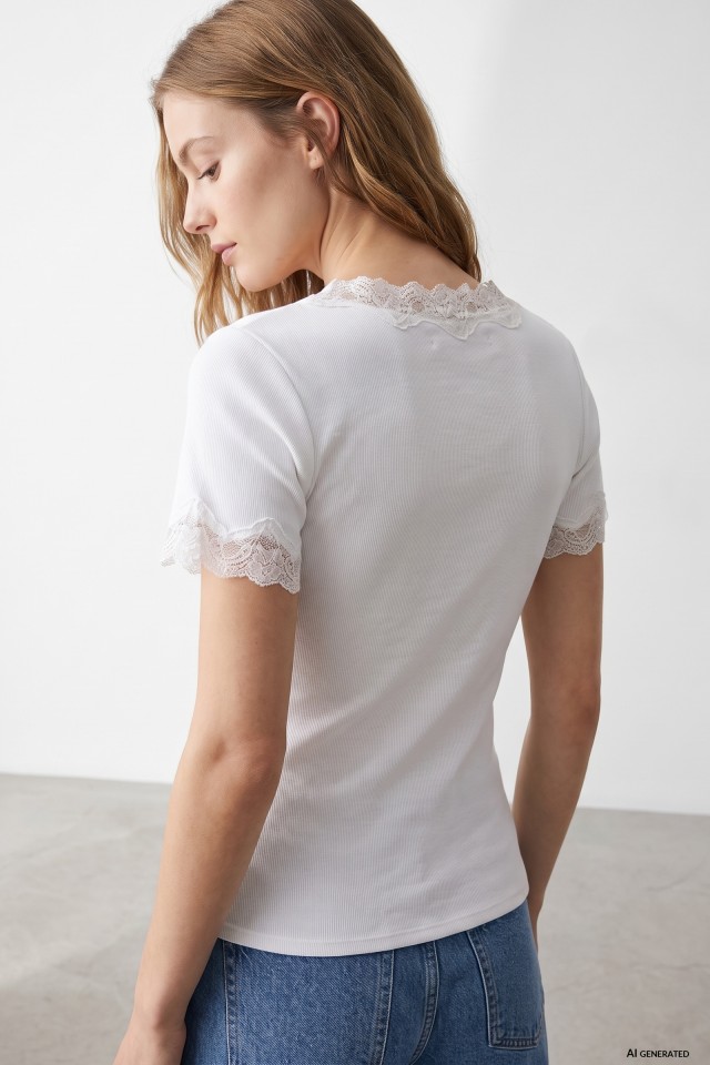 T-shirt branca decote renda T-shirt branca decote renda