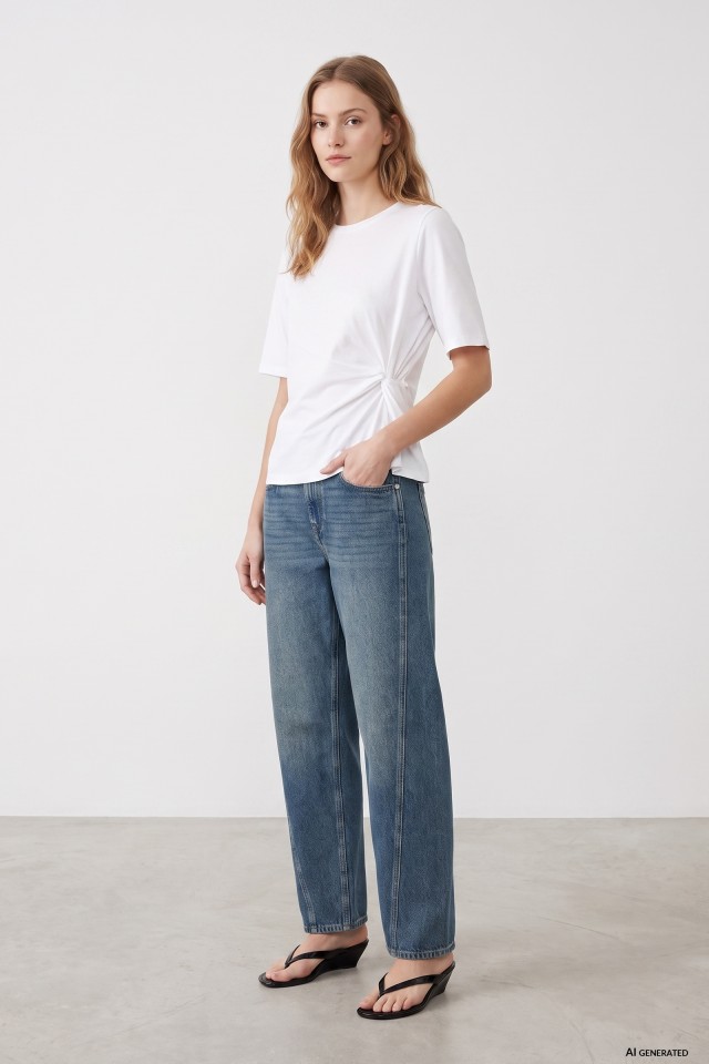 Slim White T-shirt Twist Detail Slim White T-shirt Twist Detail