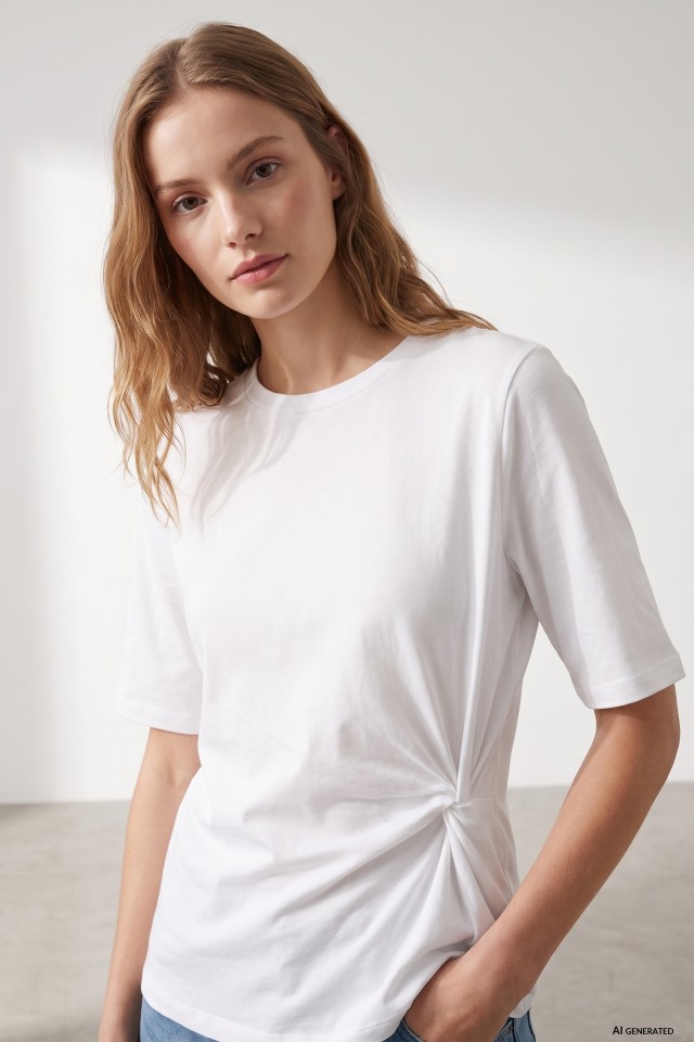 Slim White T-shirt Twist Detail Slim White T-shirt Twist Detail