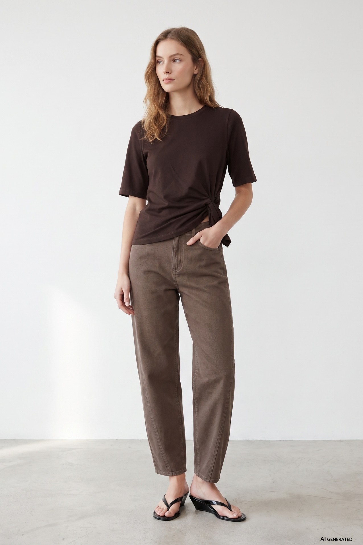 Camiseta marr�n slim nudo